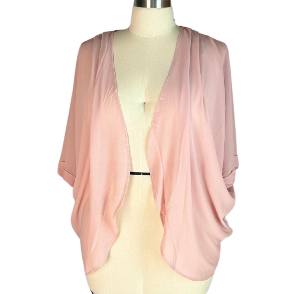 LAST ONE! Ninexis Womens Plus Size Pink Open Front Chiffon Kimono Cardigan, 1X
